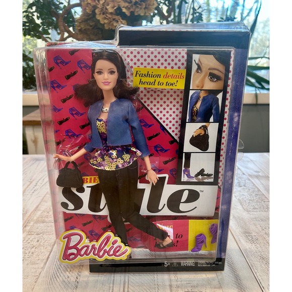 Barbie Doll Fashionista Style Collection Blue Jacket Floral Top Black Pants Doll